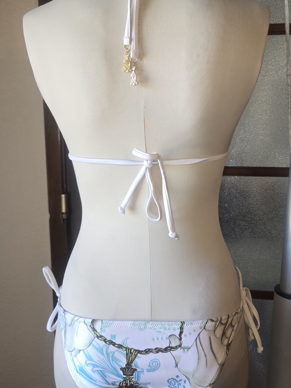 Christian Audigier White Triangle Bikini with Blue and Gray Graphics - Picture 3 of 12
